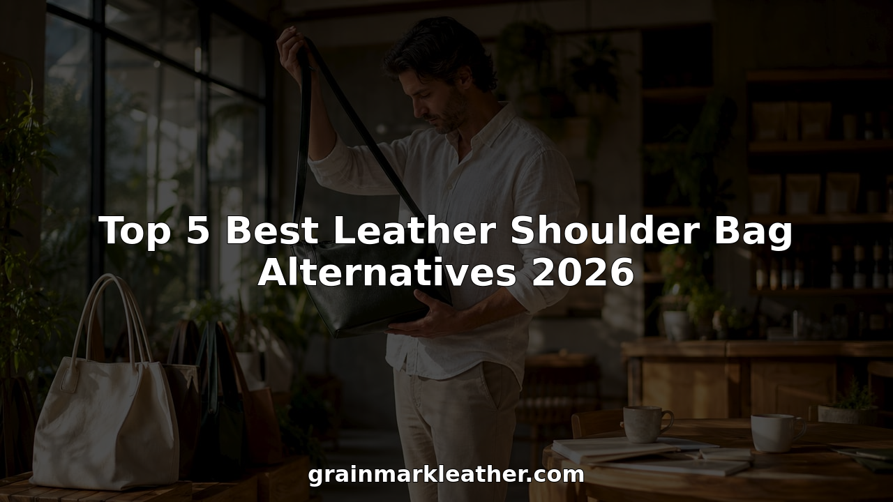 Man examining alternative leather shoulder bag in boutique