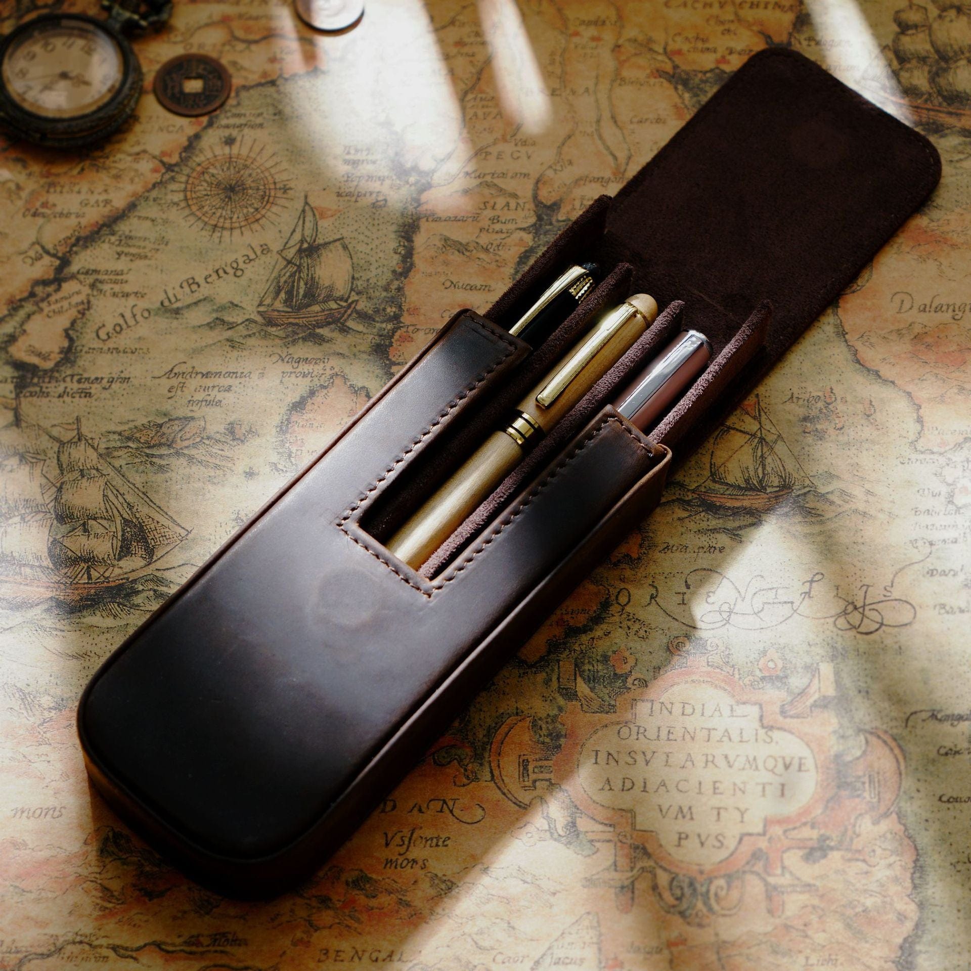 Leather 3-Slot Pen Case