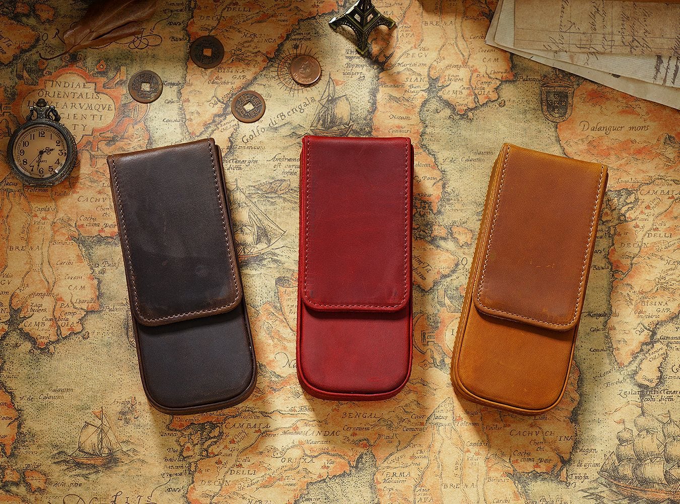 Leather 3-Slot Pen Case