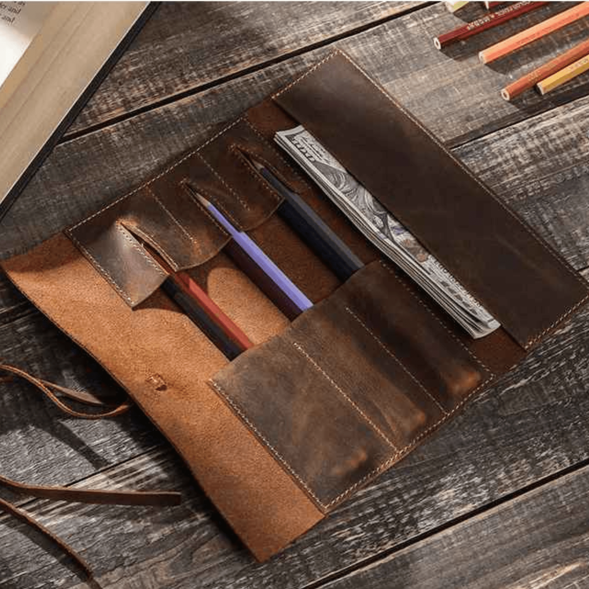 THE LONGSPUR – GENUINE LEATHER PENCIL ROLL