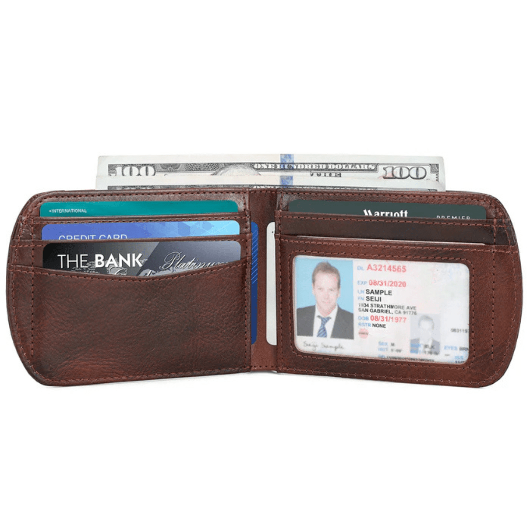 Slim Vintage Leather Bifold Wallet with RFID Protection