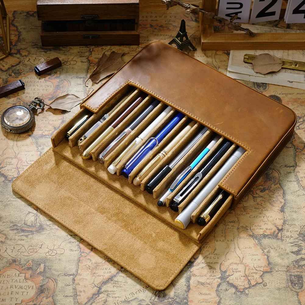 Leather 12-Slot Pen Case