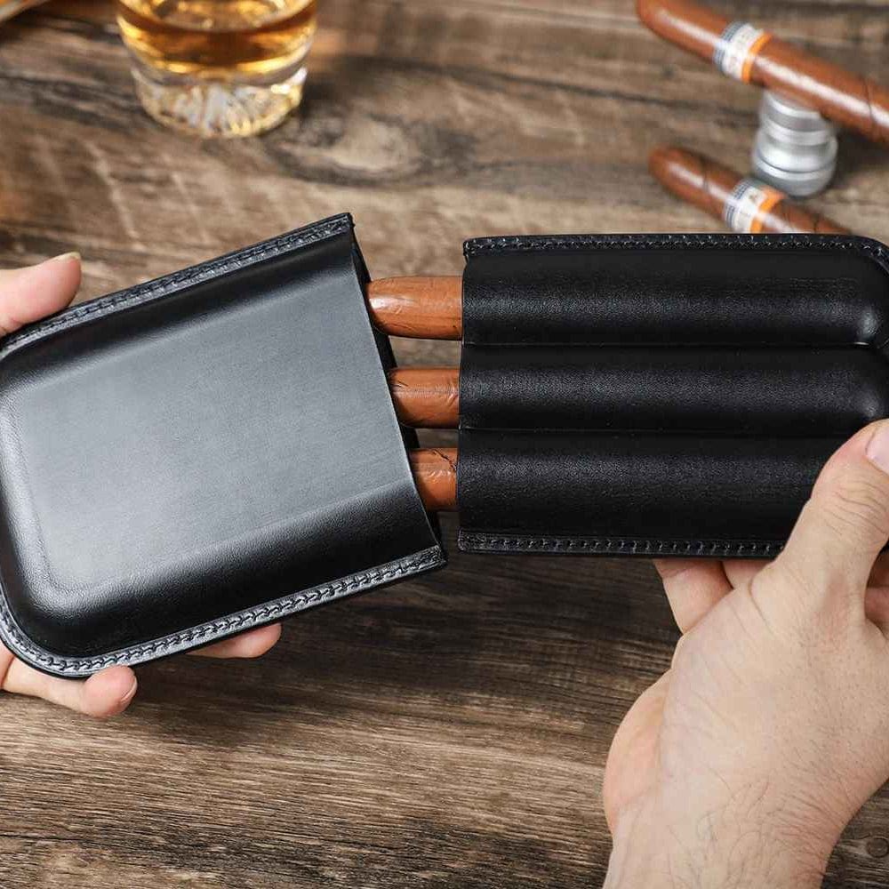 THE CLIFFSIDE – 3-SLOT COWHIDE LEATHER CIGAR POCKET TUBE
