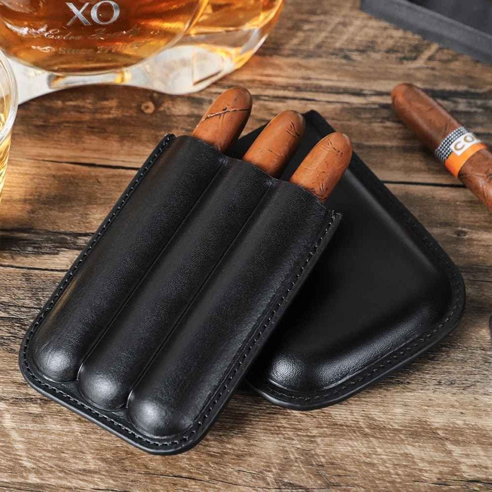 THE CLIFFSIDE – 3-SLOT COWHIDE LEATHER CIGAR POCKET TUBE