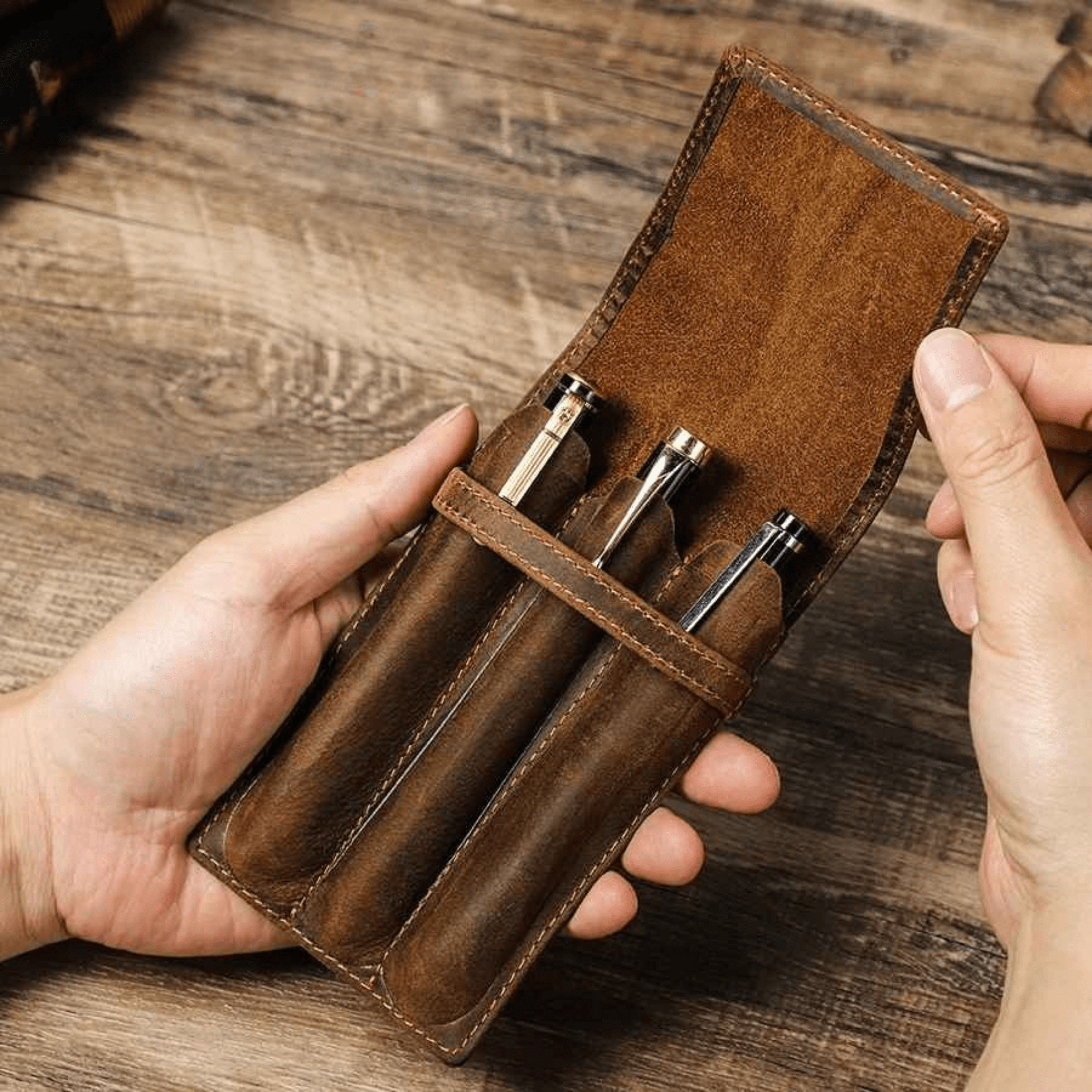 THE SMITH – 3-SLOT FULL GRAIN LEATHER PEN CASE