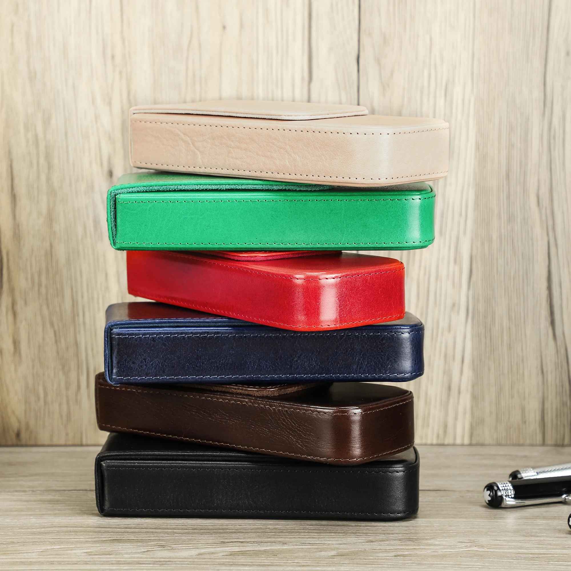 THE RIDGE – 3-SLOT GENUINE VEGETABLE LEATHER PEN BOX