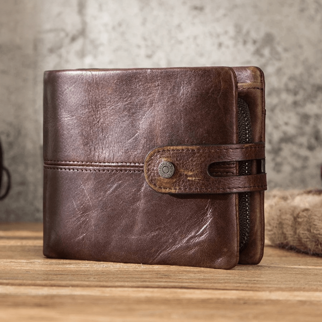 Vintage Leather Bifold Wallet with RFID and Coin Pocket