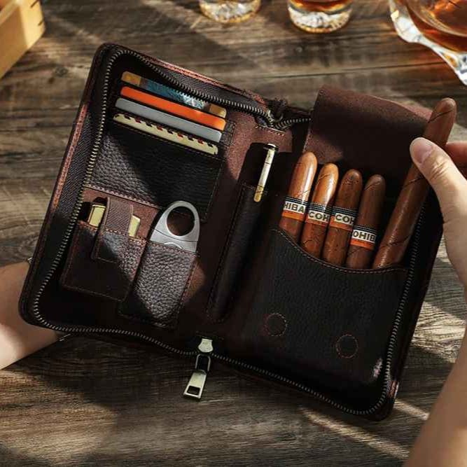 THE TIMBERLINE – 5-SLOT  FULL GRAIN LEATHER CIGAR CASE