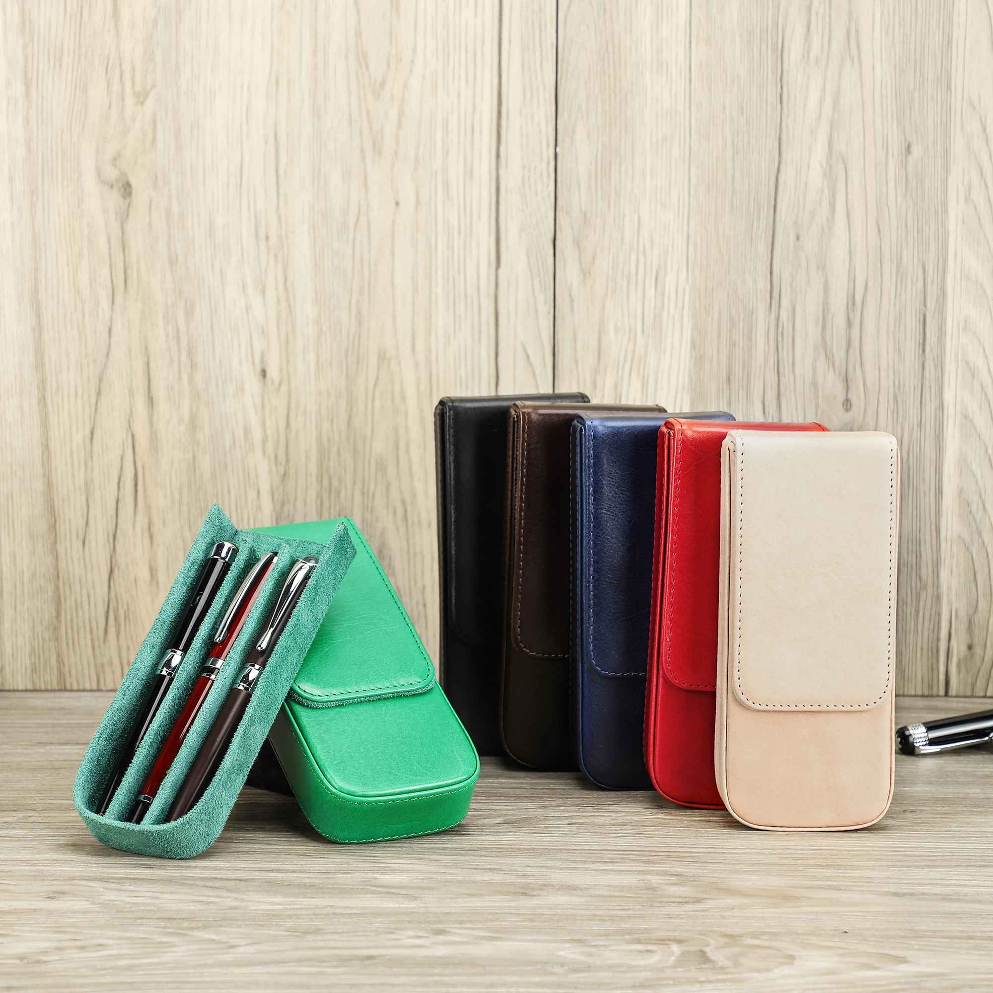 THE RIDGE – 3-SLOT GENUINE VEGETABLE LEATHER PEN BOX