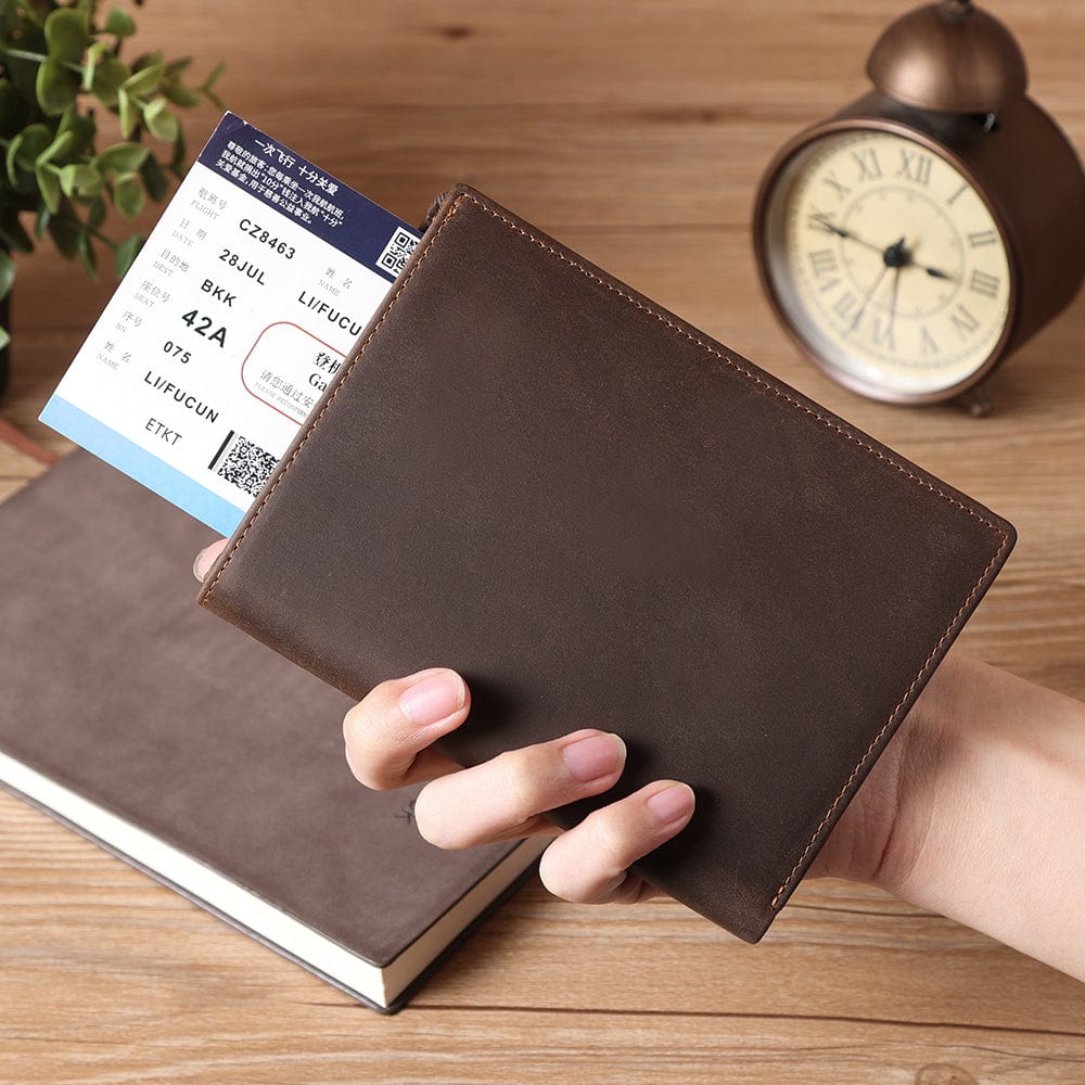 Genuine Leather Passport Holder RFID Blocking Travel Wallet – 3 Passport Slots, 7 Card Slots, ID Window, Banknote Pocket