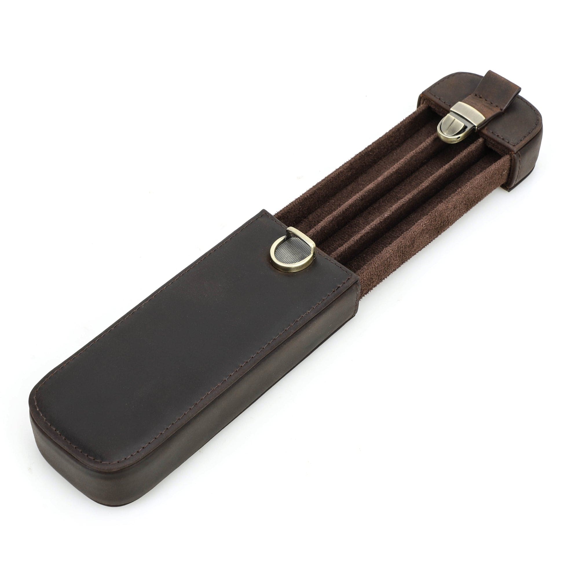 3 Slot Hard Pen Case – Brass Closure, Removable Tray