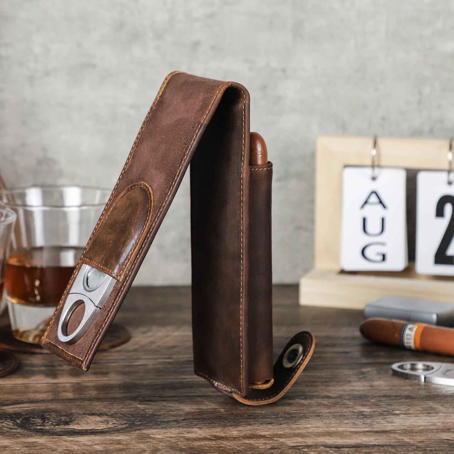 THE SEAFARER – 2-SLOT GENUINE LEATHER CIGAR CASE