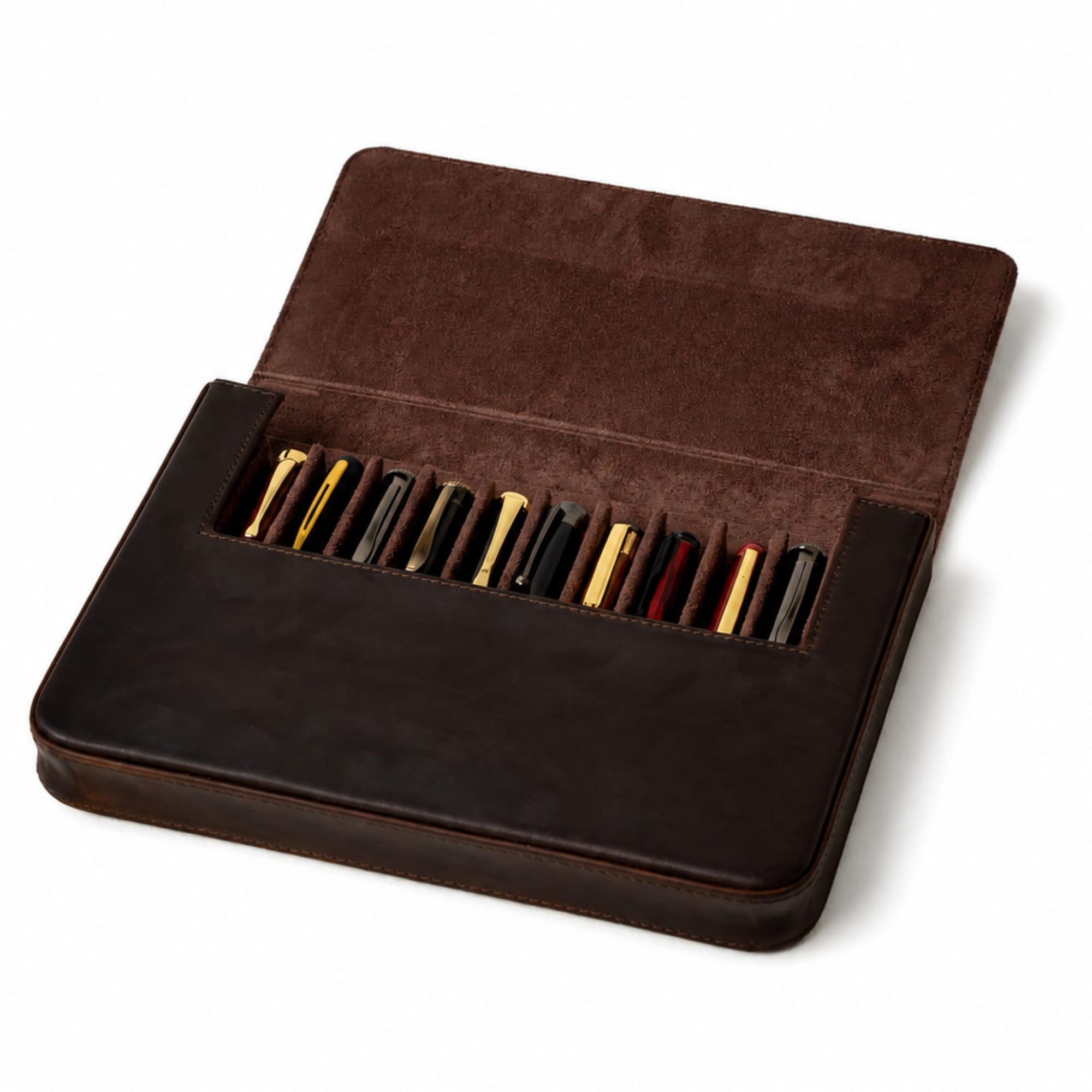 Leather 12-Slot Pen Case (with Laser Engraving)