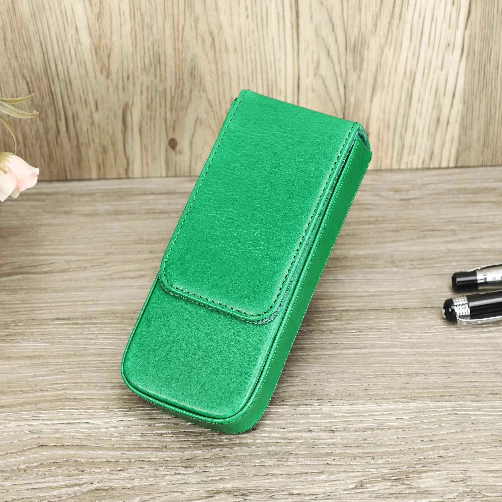 THE RIDGE – 3-SLOT GENUINE VEGETABLE LEATHER PEN BOX