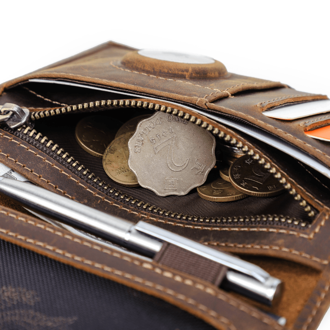 Vintage Leather Travel Passport Wallet with RFID and Coin Pocket