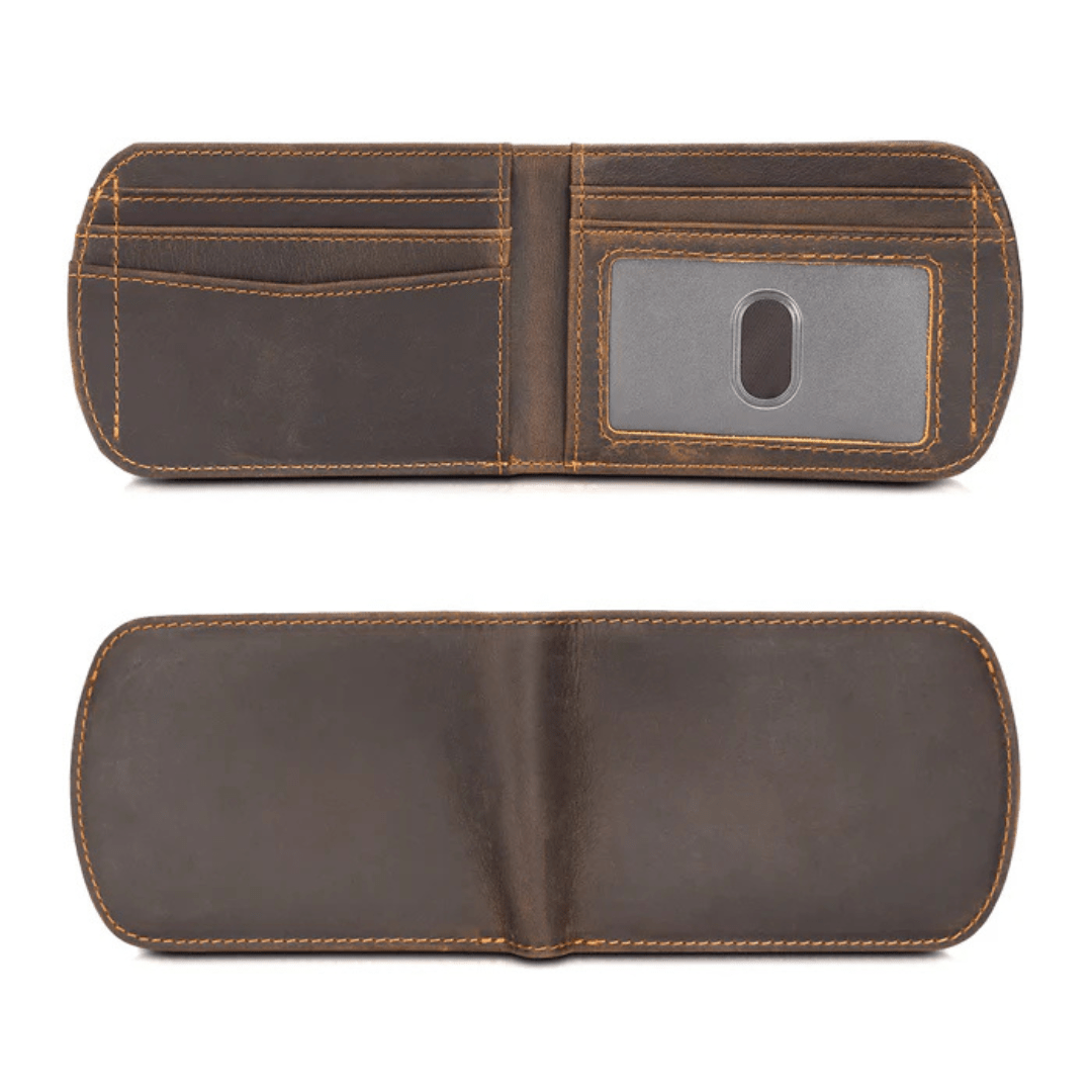 Slim Vintage Leather Bifold Wallet with RFID Protection