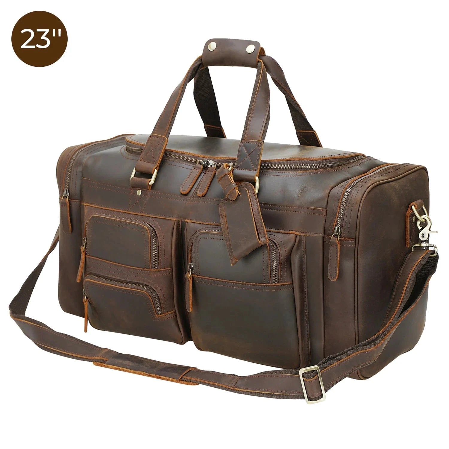 Grainmark 23"/26" Leather Duffel Weekender Travel Bag For Men With Full Grain Cowhide Leather 42L/56L