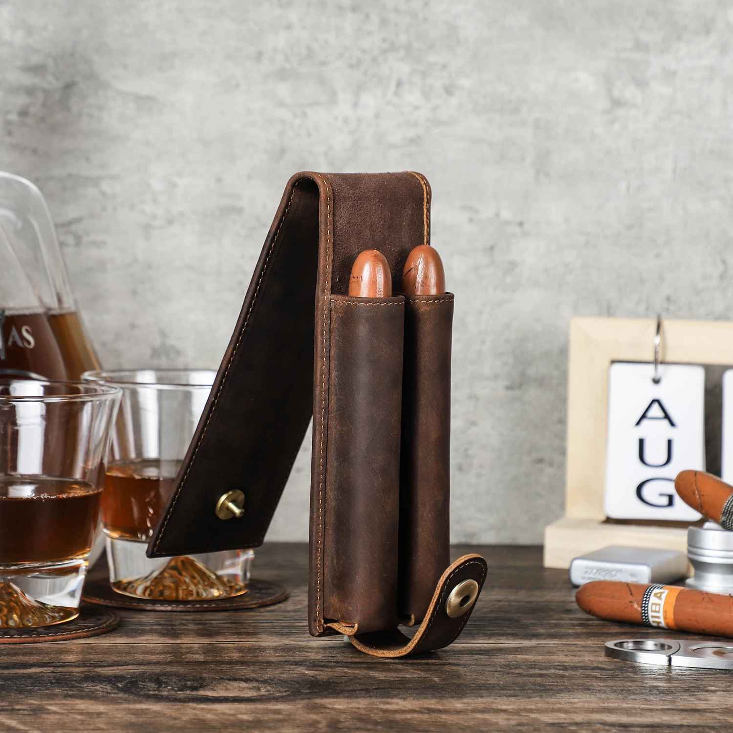 THE SEAFARER – 2-SLOT GENUINE LEATHER CIGAR CASE