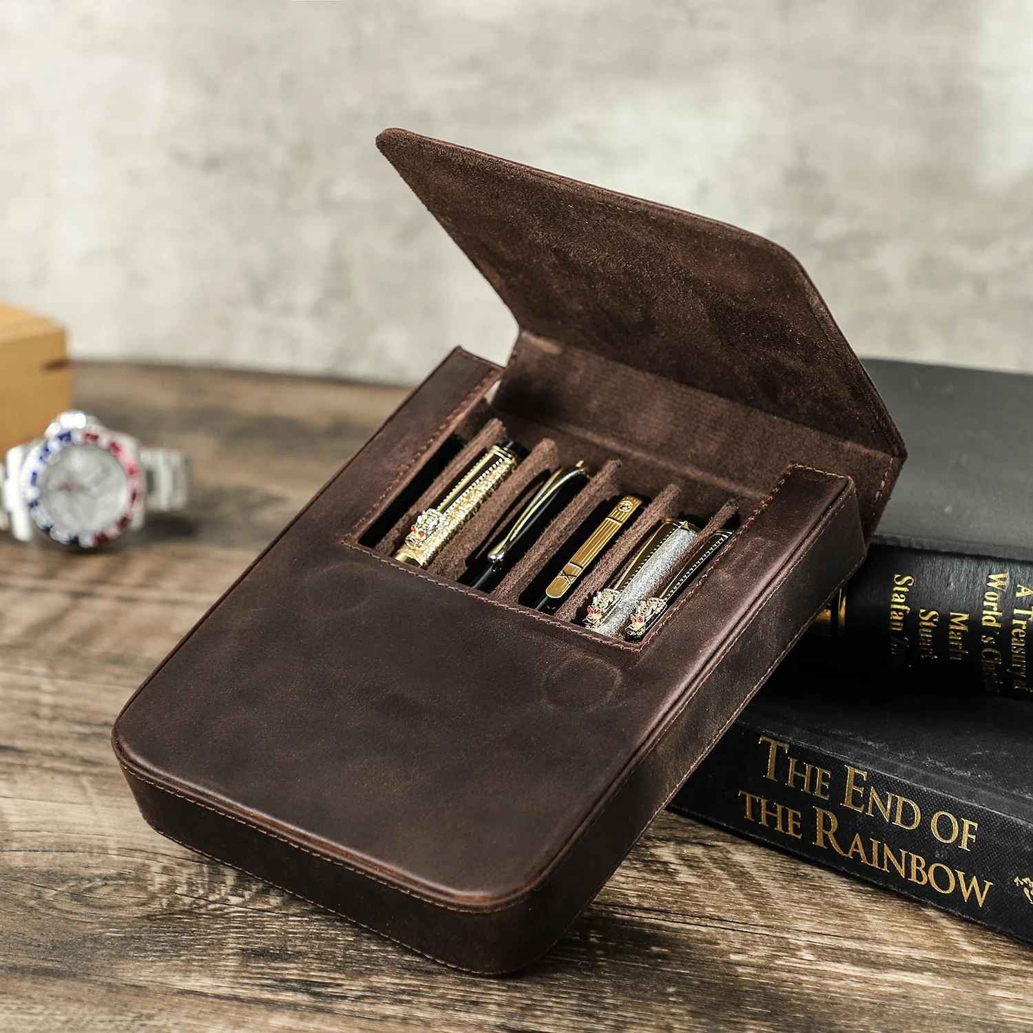 Leather 6-Slot Pen Case (with Laser Engraving)