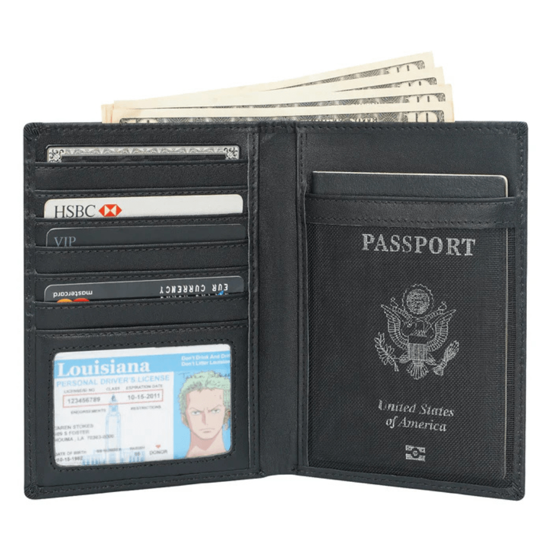 Genuine Leather Passport Holder RFID Blocking Travel Wallet – 3 Passport Slots, 7 Card Slots, ID Window, Banknote Pocket