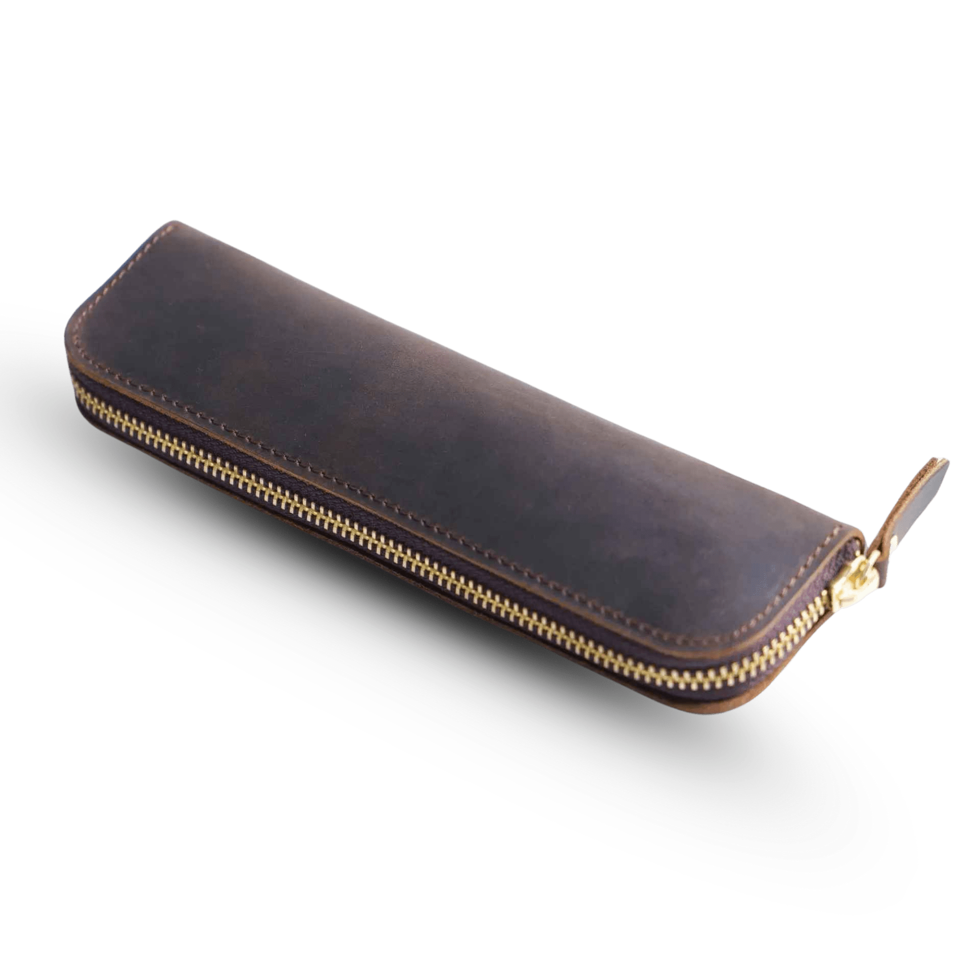 Leather 4 Slots Zippered Pen Case