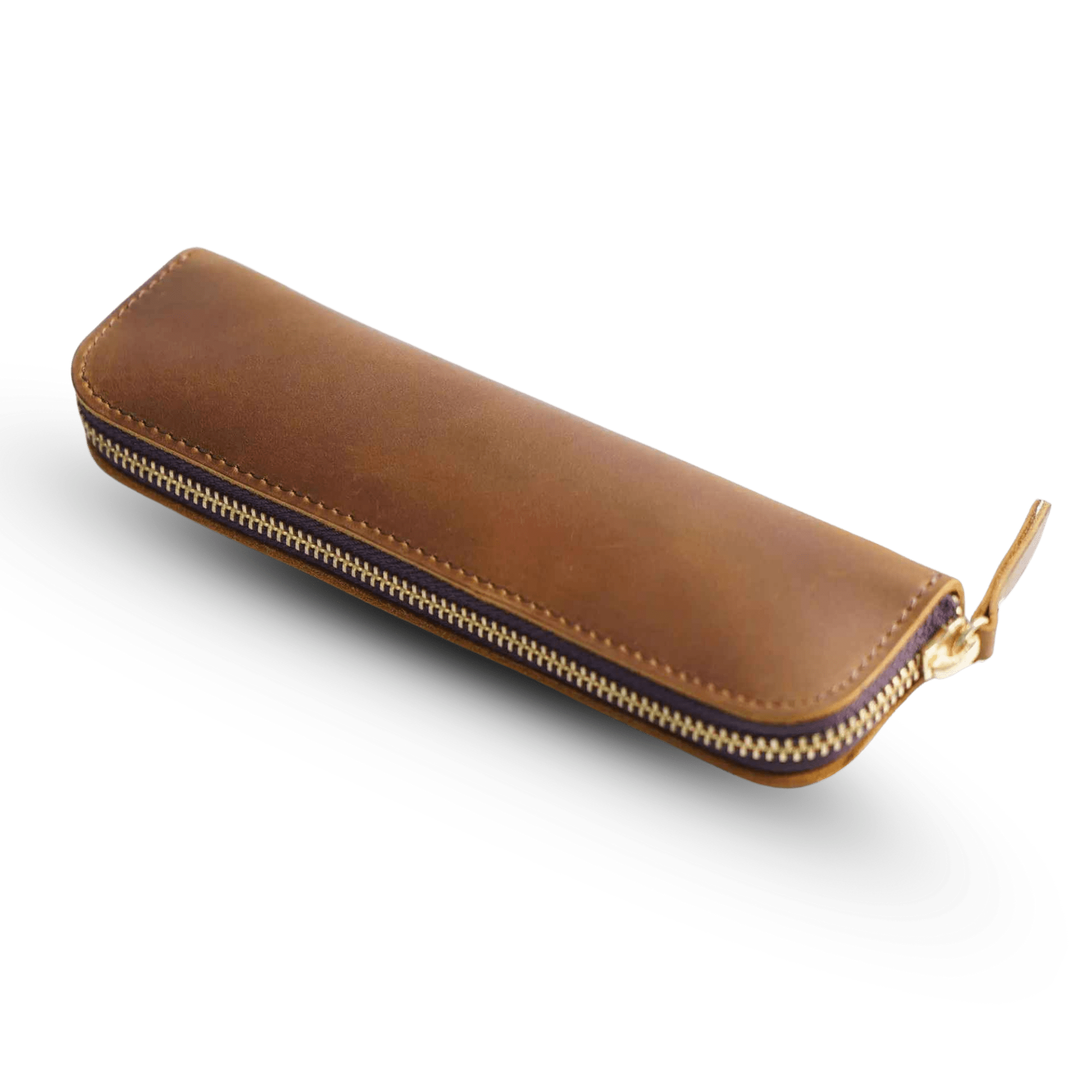 Leather 4 Slots Zippered Pen Case