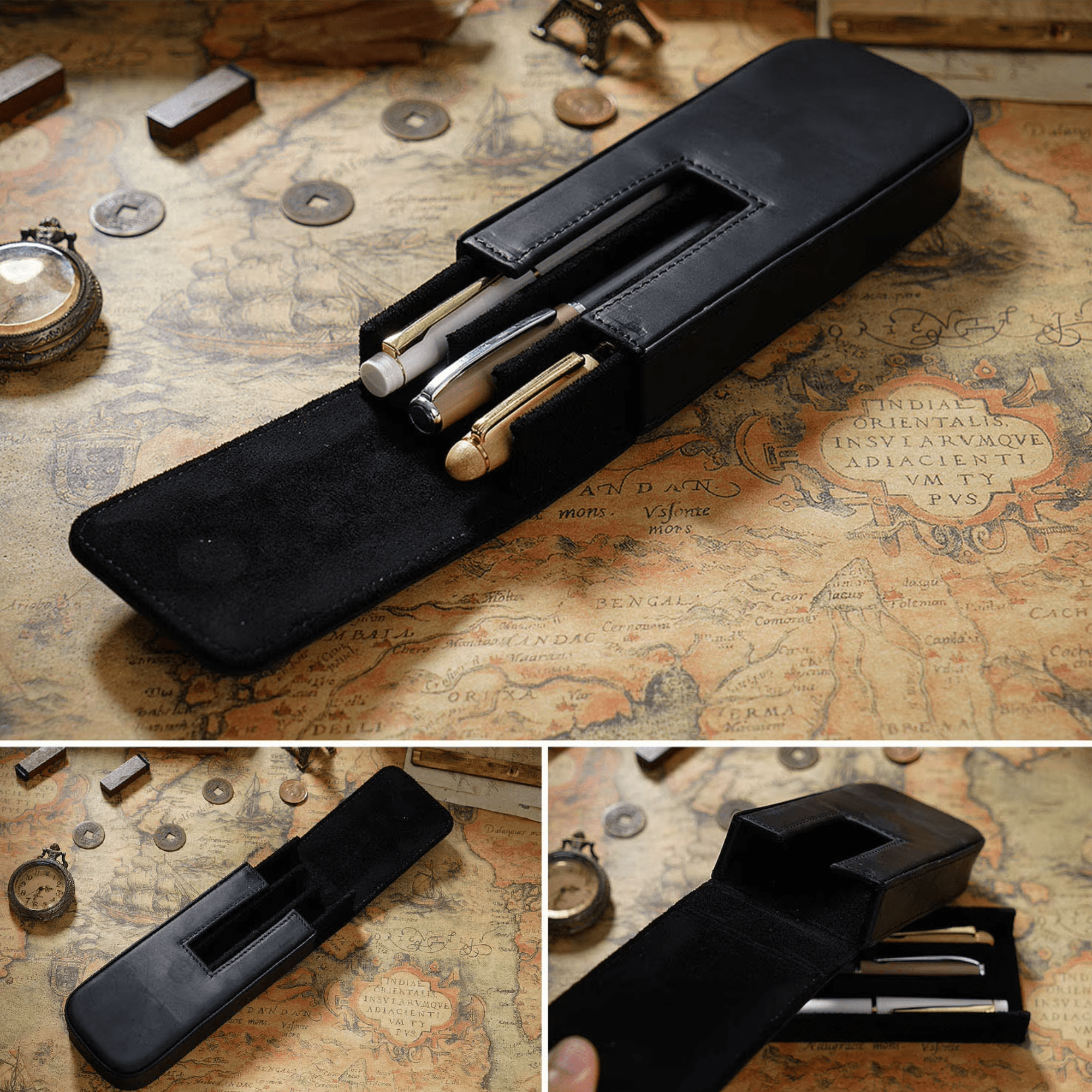 Leather 3-Slot Pen Case