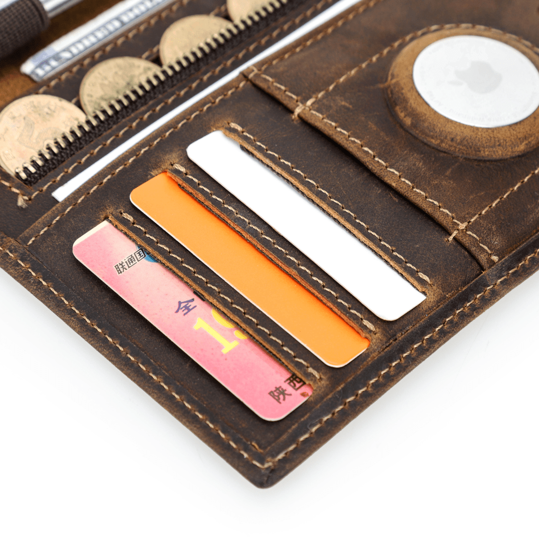Vintage Leather Travel Passport Wallet with RFID and Coin Pocket