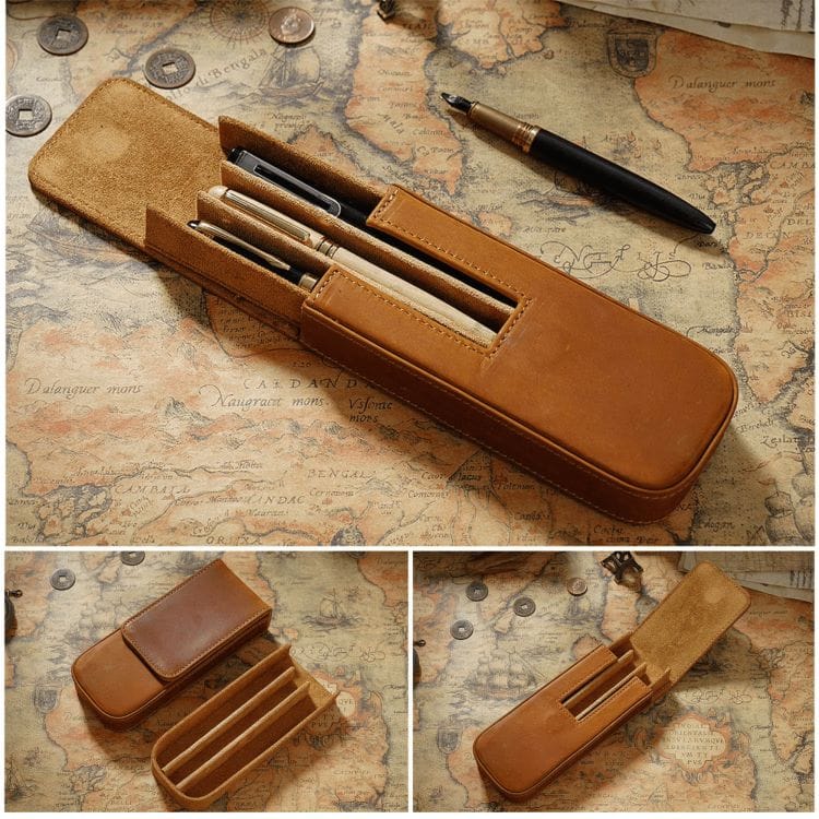Leather 3-Slot Pen Case