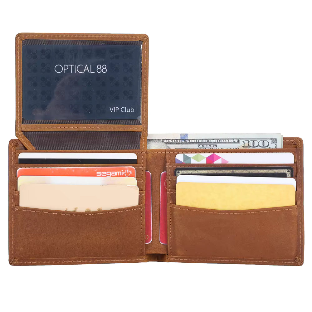 Slim Leather Bifold Wallet with RFID and ID Windows