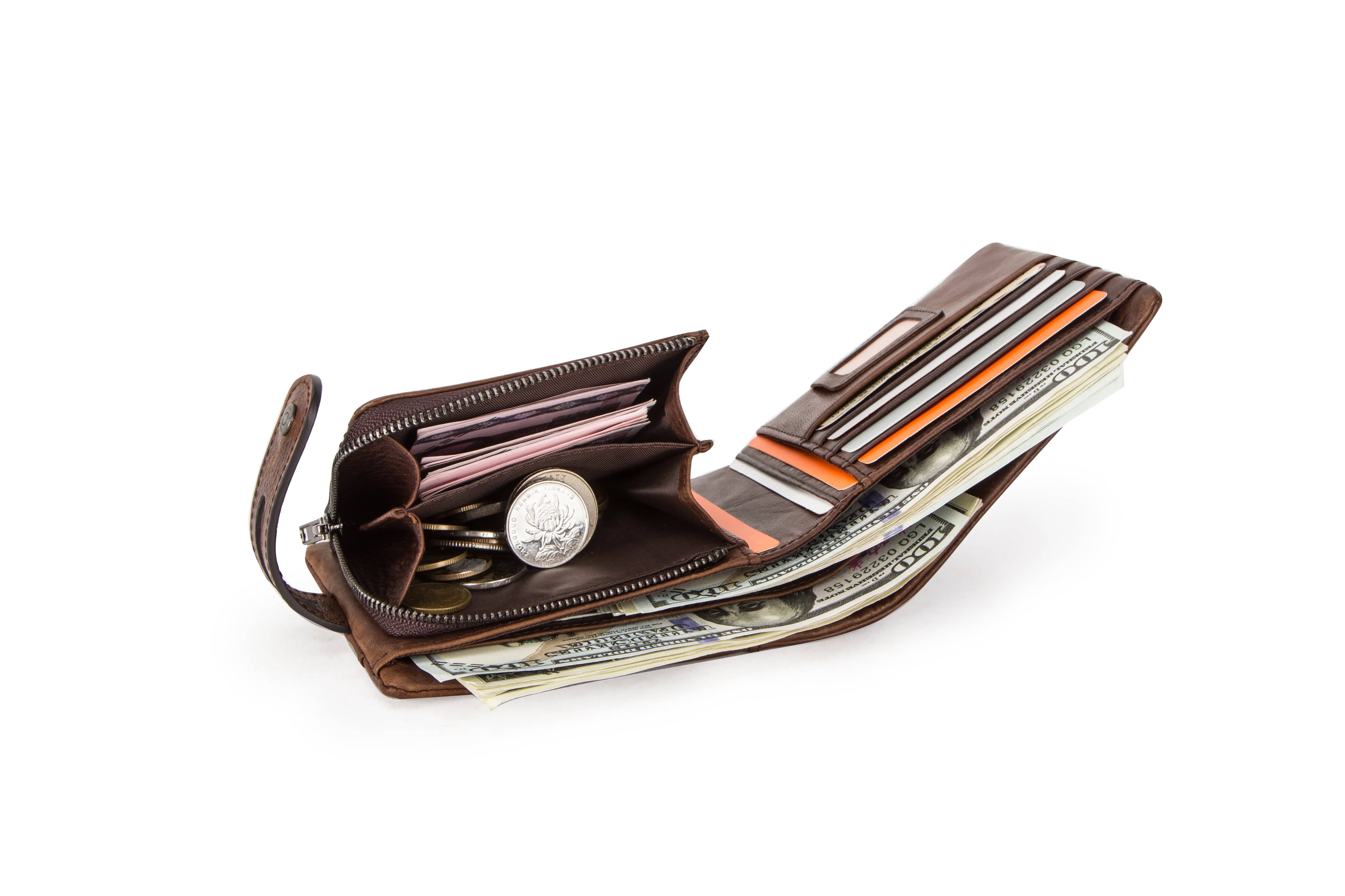 Vintage Leather Bifold Wallet with RFID and Coin Pocket