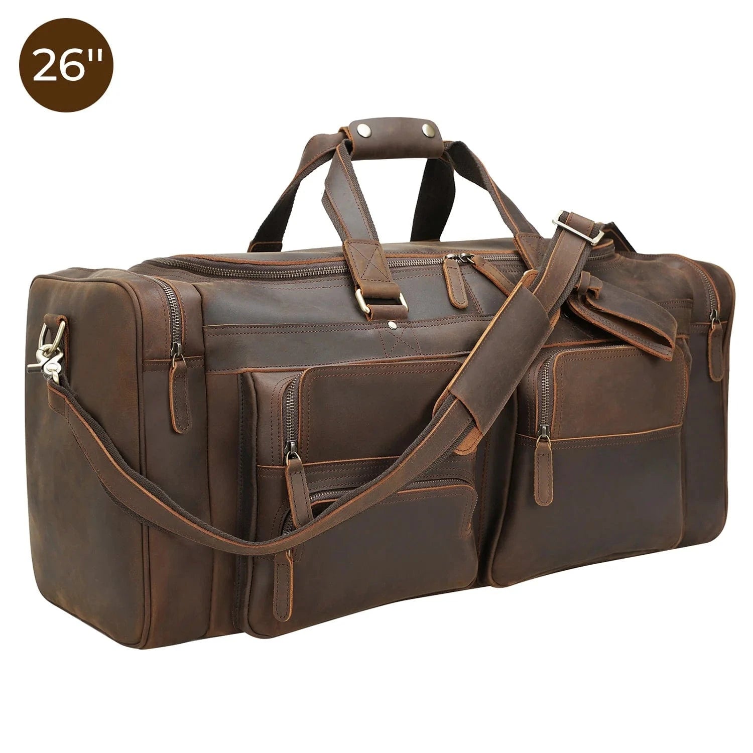 Grainmark 23"/26" Leather Duffel Weekender Travel Bag For Men With Full Grain Cowhide Leather 42L/56L