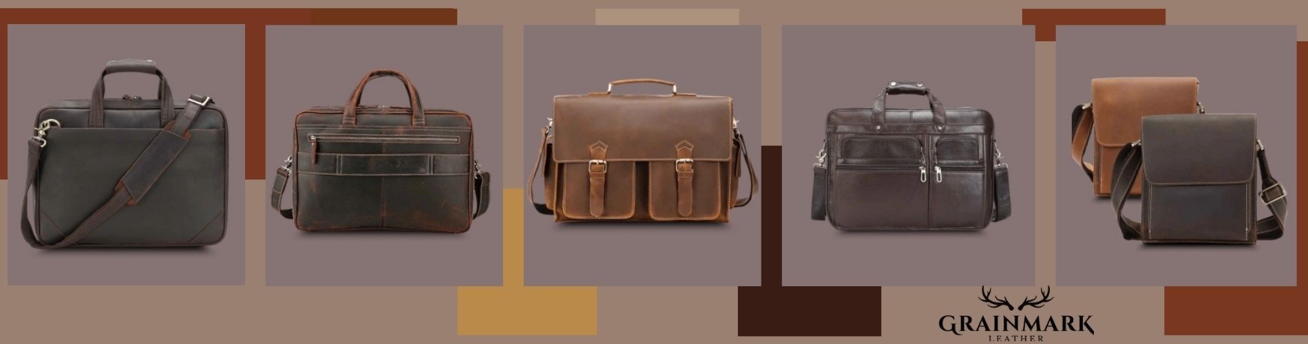 Professional leather work bags including briefcases, laptop bags, and messenger bags