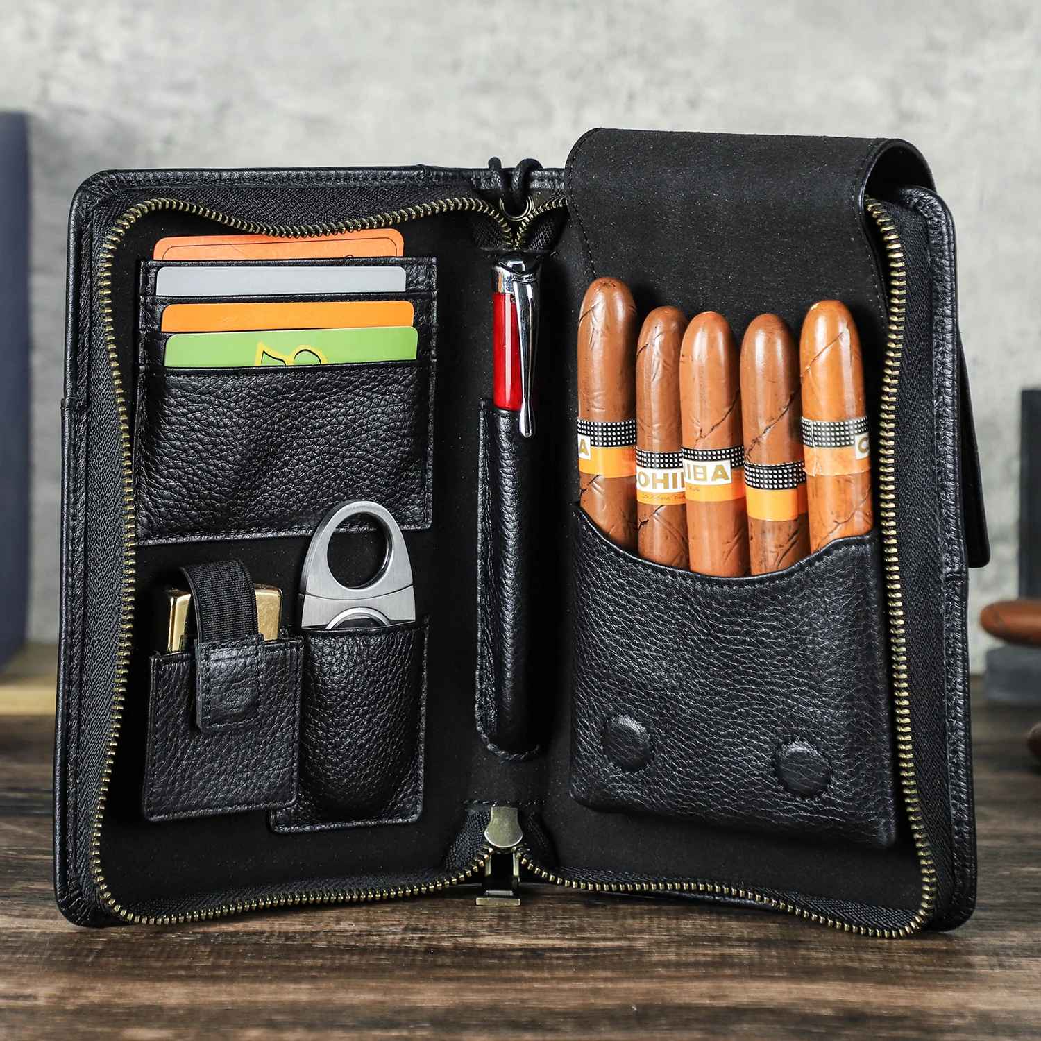 THE TIMBERLINE – 5-SLOT  FULL GRAIN LEATHER CIGAR CASE