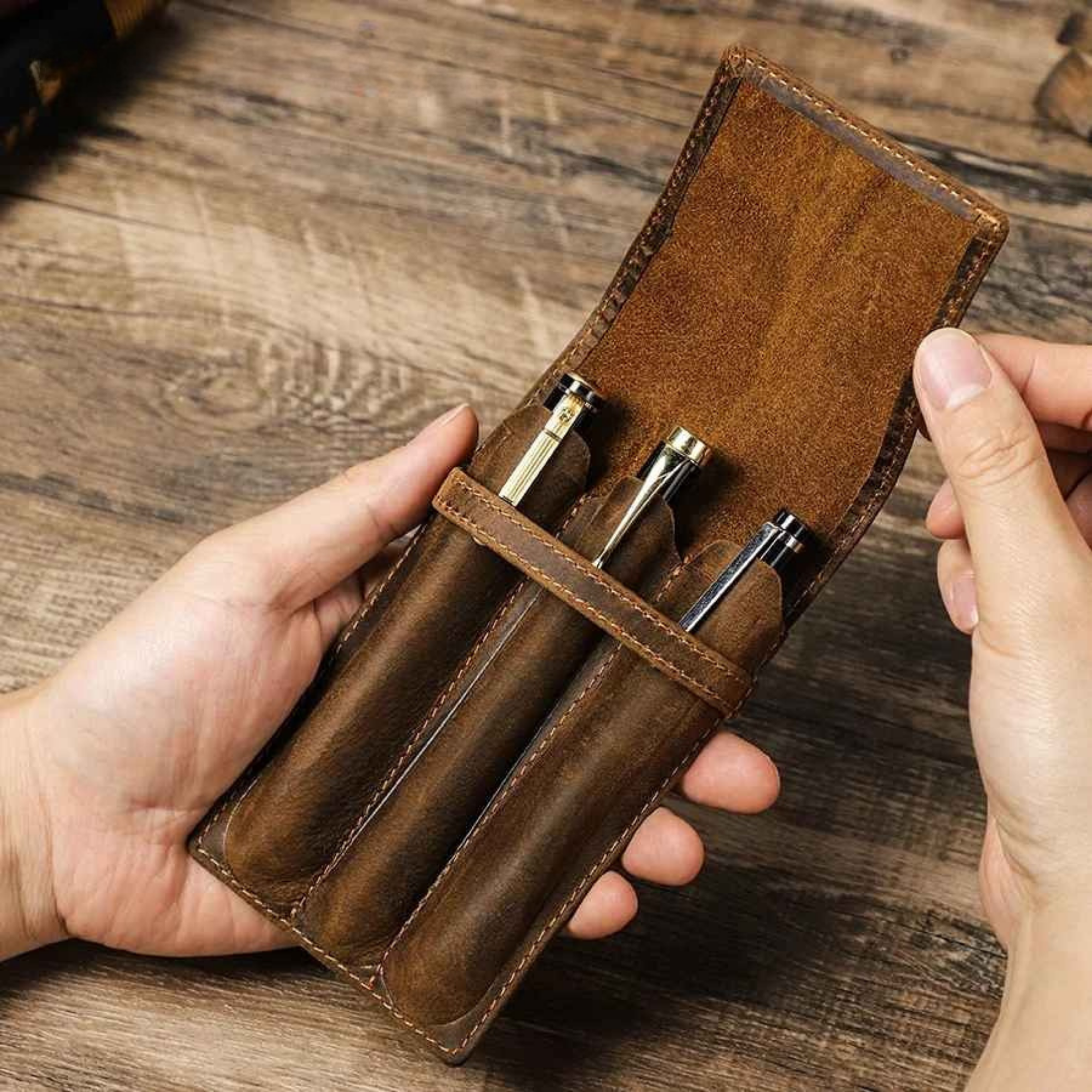 THE SMITH – 3-SLOT FULL GRAIN LEATHER PEN CASE