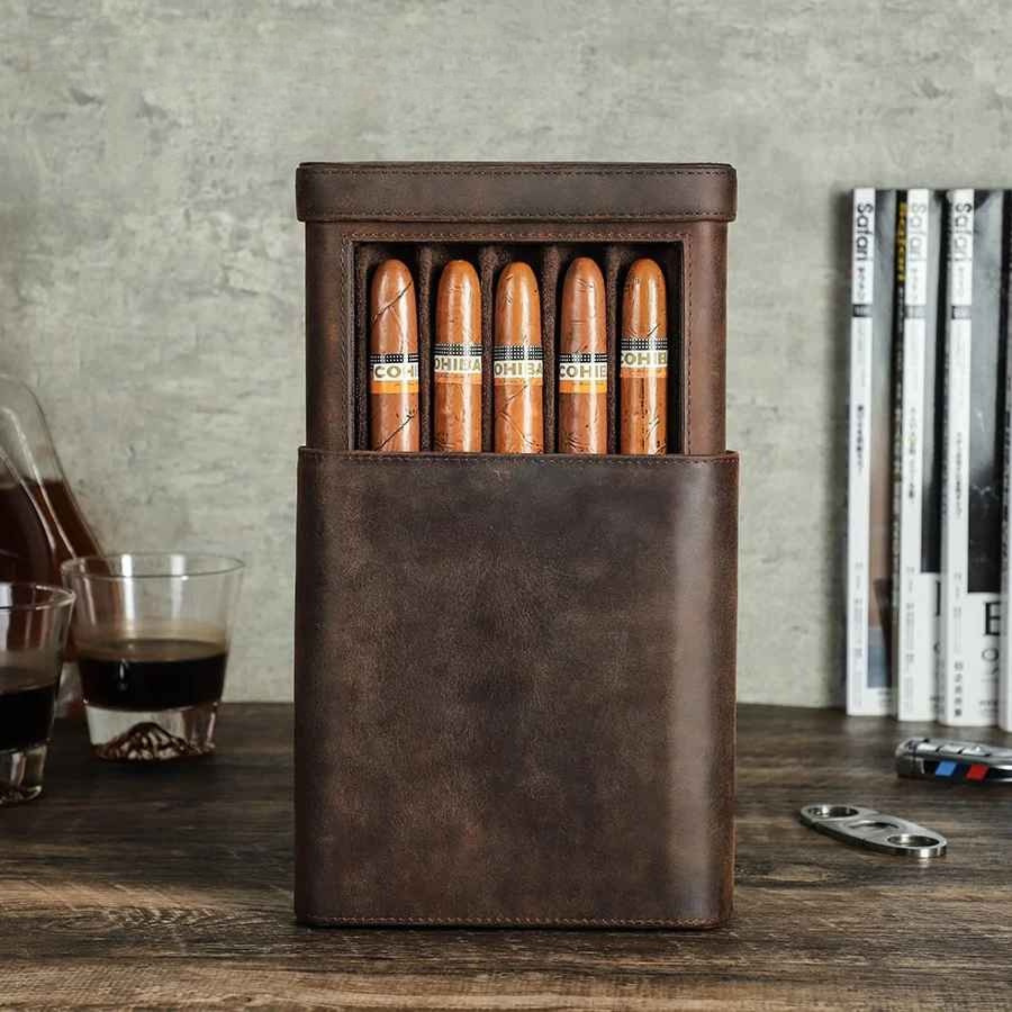 THE HIDEOUT – 5-SLOT FULL GRAIN LEATHER CIGAR CASE