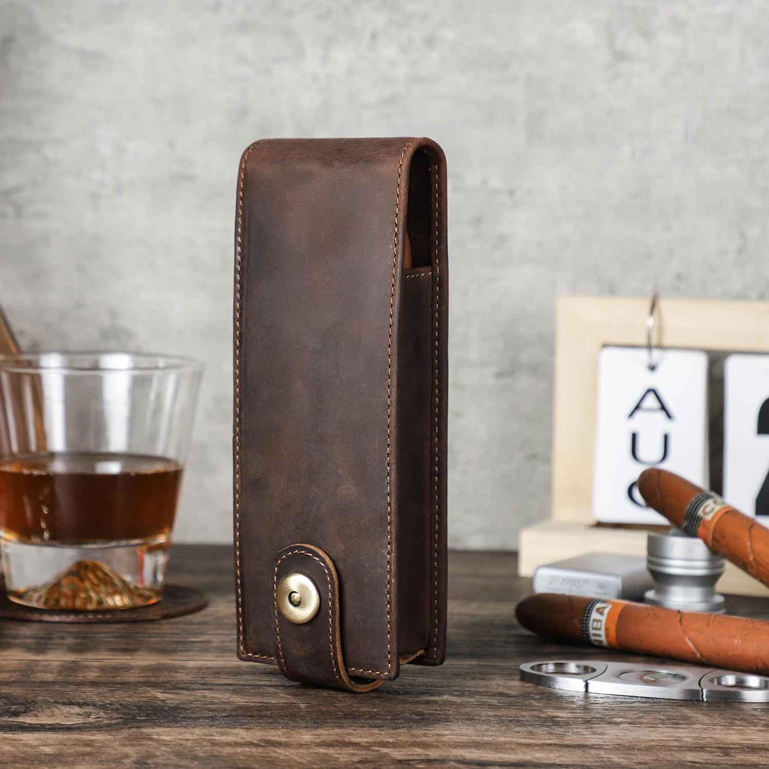 THE SEAFARER – 2-SLOT GENUINE LEATHER CIGAR CASE