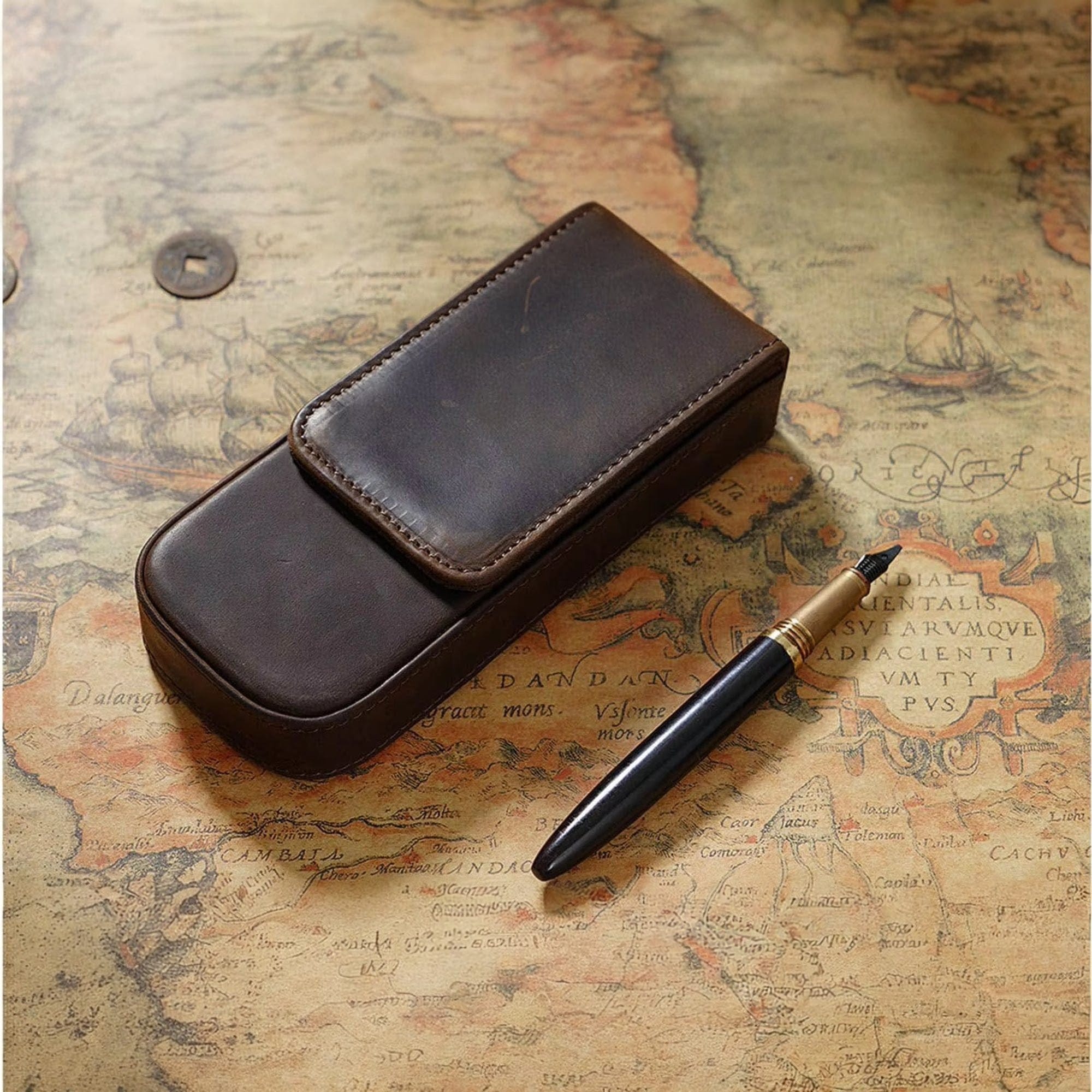 Leather 3-Slot Pen Case (with Laser Engraving)
