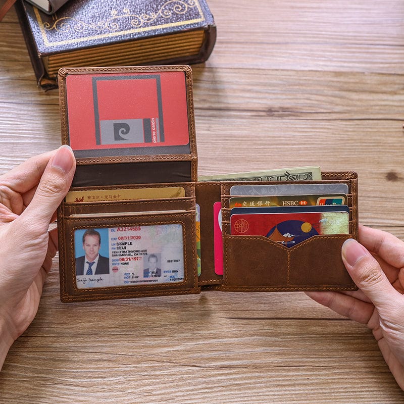 Slim Leather Bifold Wallet with RFID and ID Windows