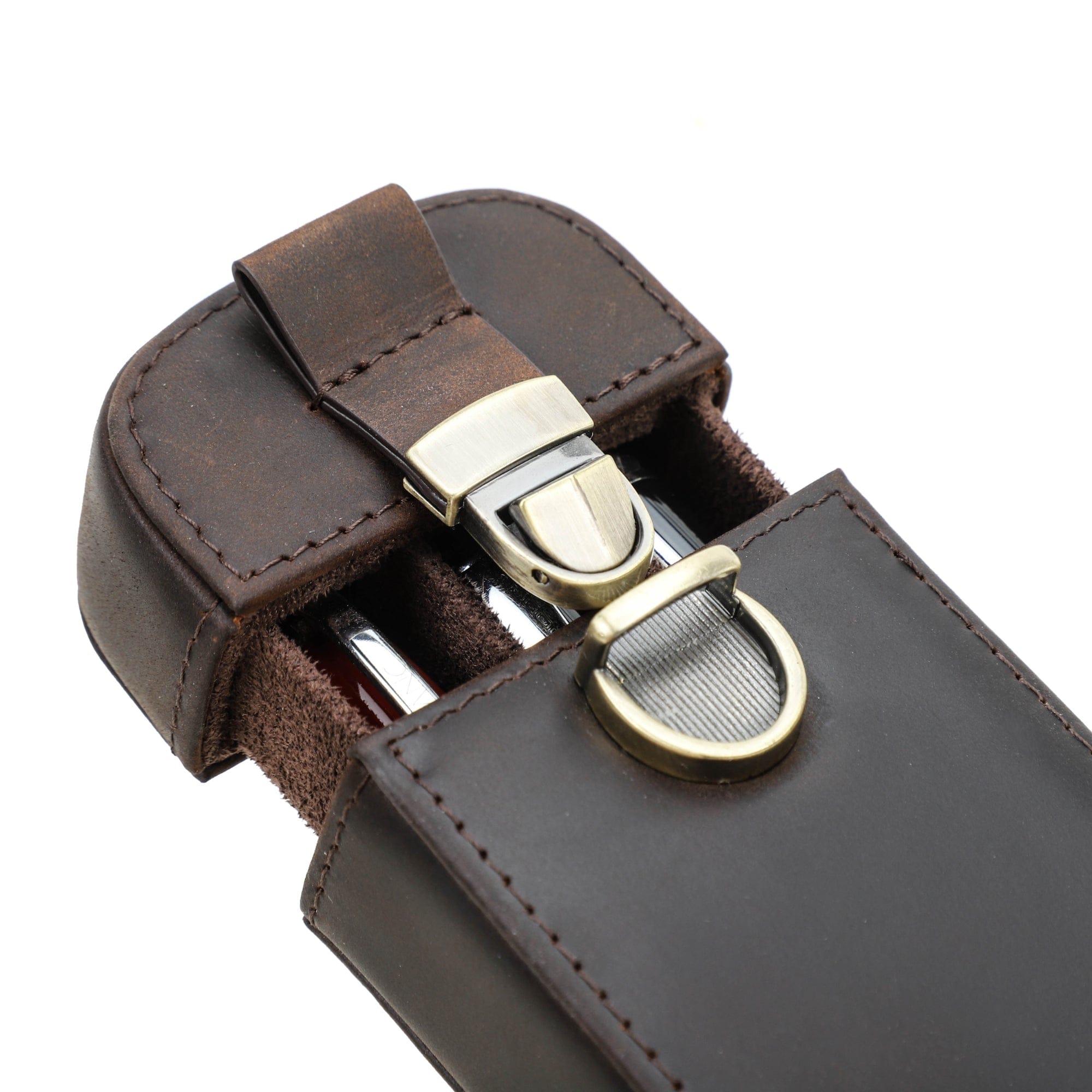 3 Slot Hard Pen Case – Brass Closure, Removable Tray