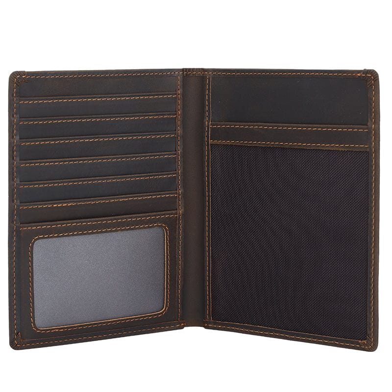 Genuine Leather Passport Holder RFID Blocking Travel Wallet – 3 Passport Slots, 7 Card Slots, ID Window, Banknote Pocket