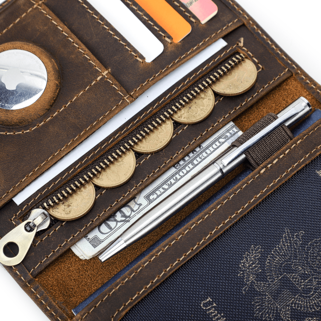 Vintage Leather Travel Passport Wallet with RFID and Coin Pocket