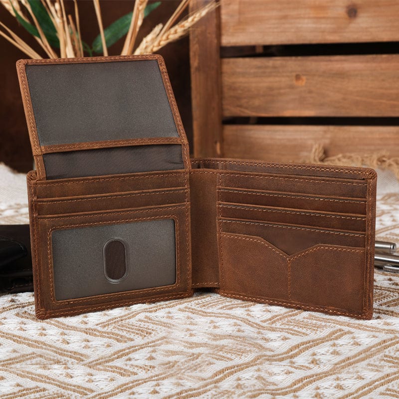 Slim Leather Bifold Wallet with RFID and ID Windows