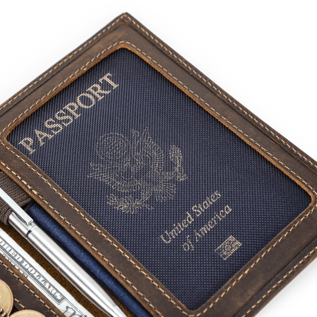 Vintage Leather Travel Passport Wallet with RFID and Coin Pocket