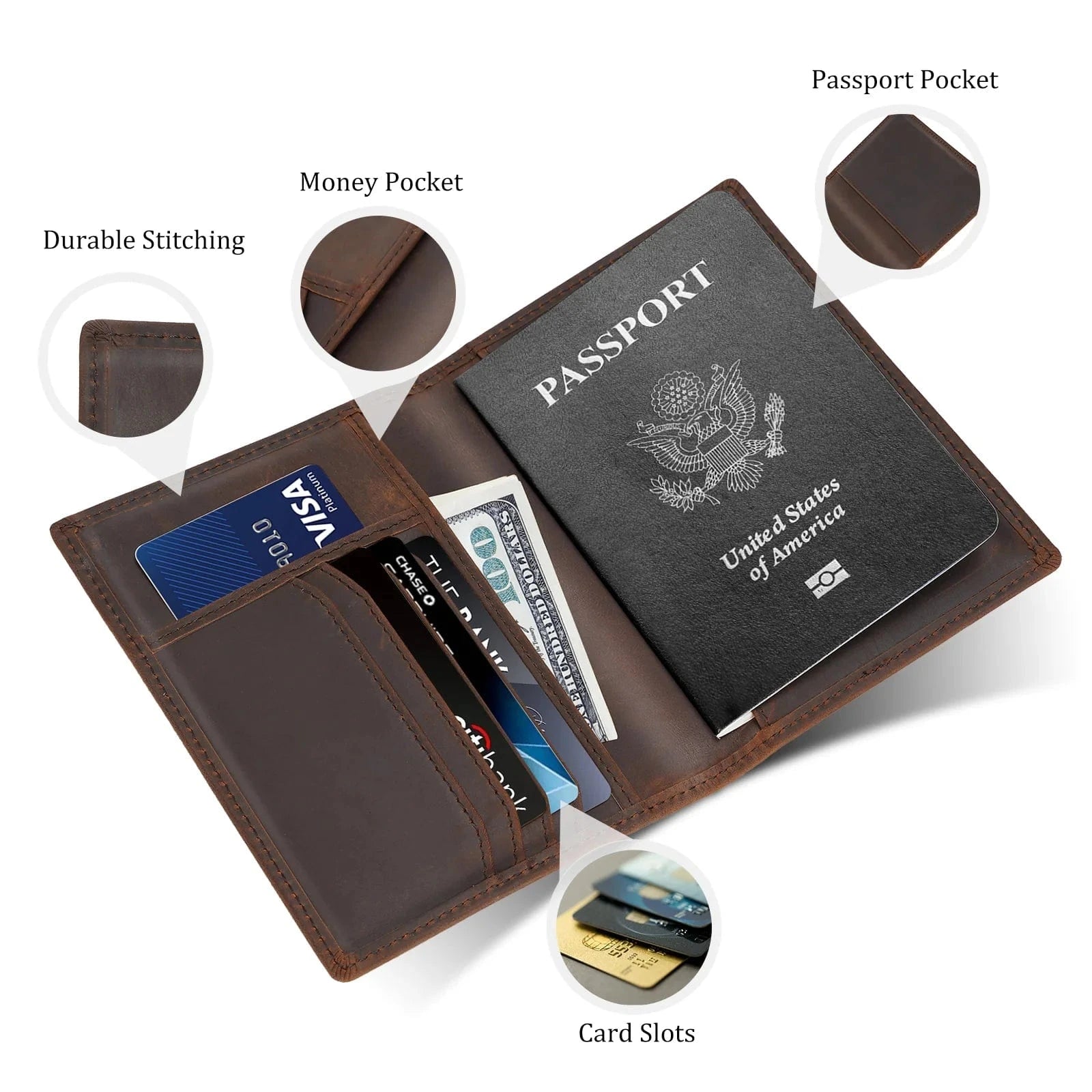 Full Grain Leather Passport Holder – RFID Blocking Travel Wallet