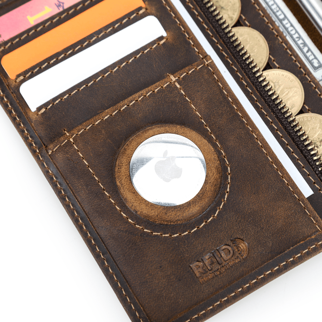 Vintage Leather Travel Passport Wallet with RFID and Coin Pocket