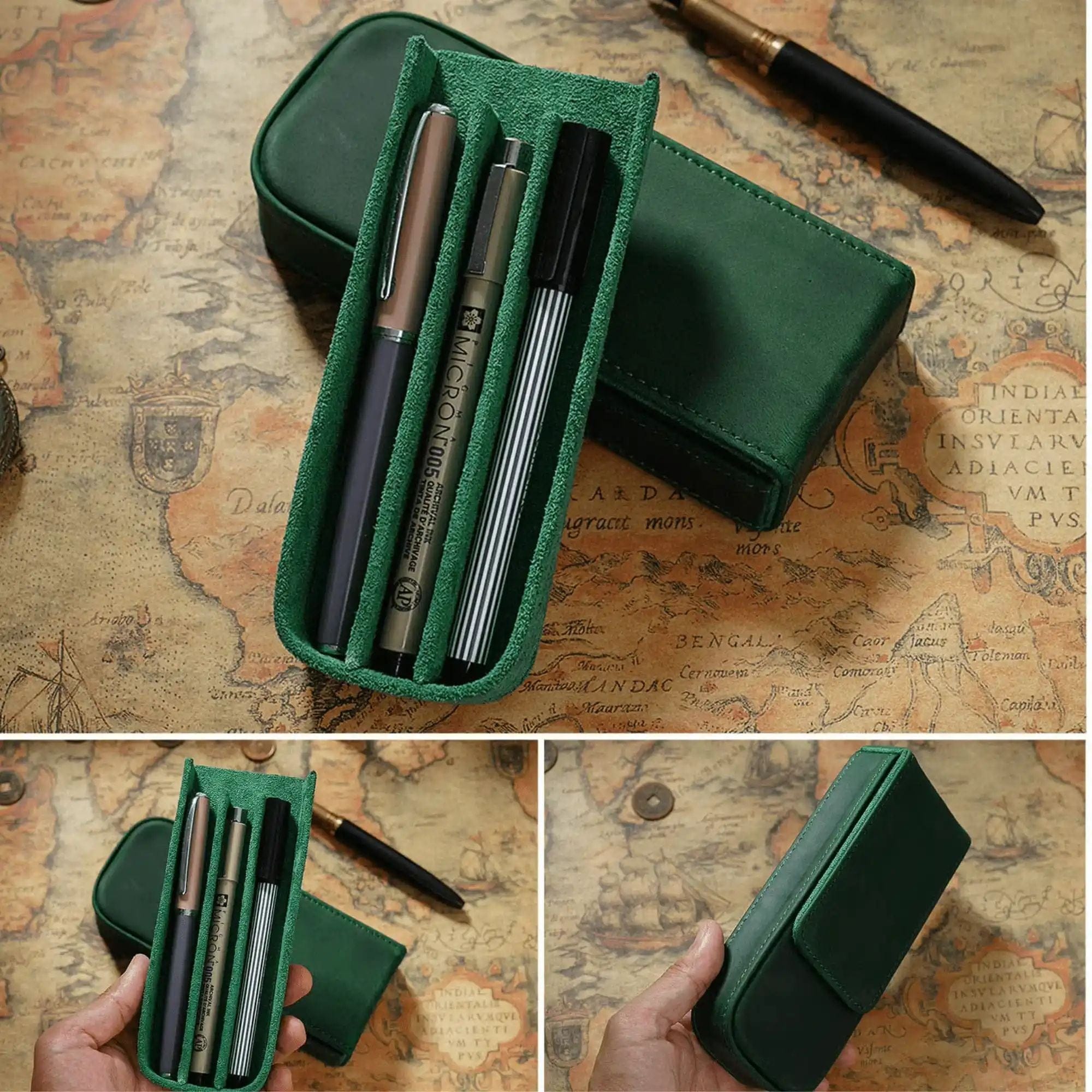 Leather 3-Slot Pen Case
