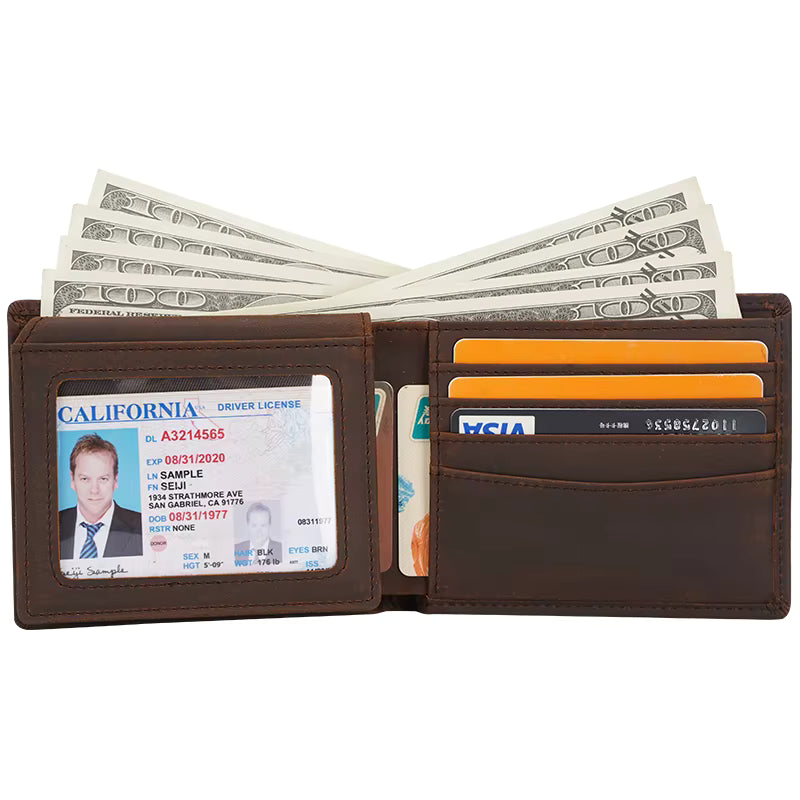 Slim Leather Bifold Wallet with RFID and ID Windows
