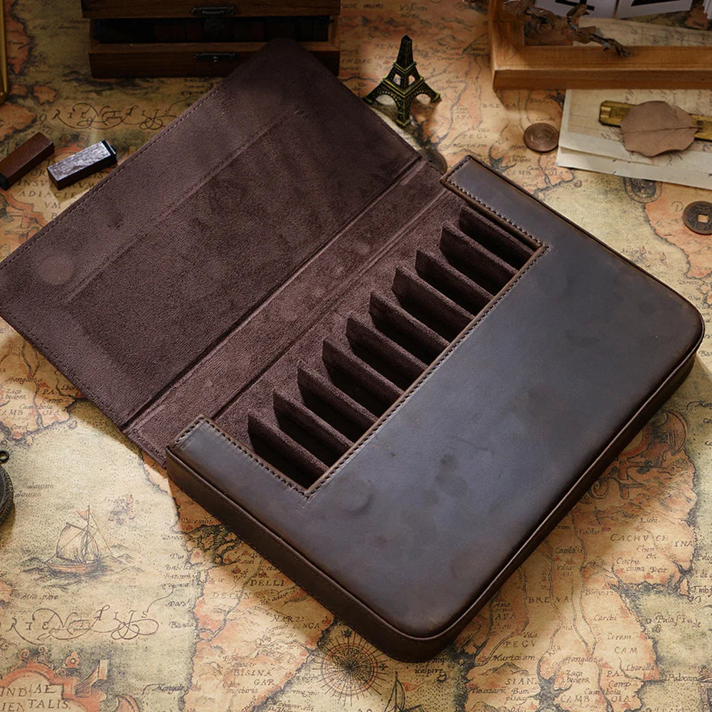 Leather 12-Slot Pen Case (with Laser Engraving)