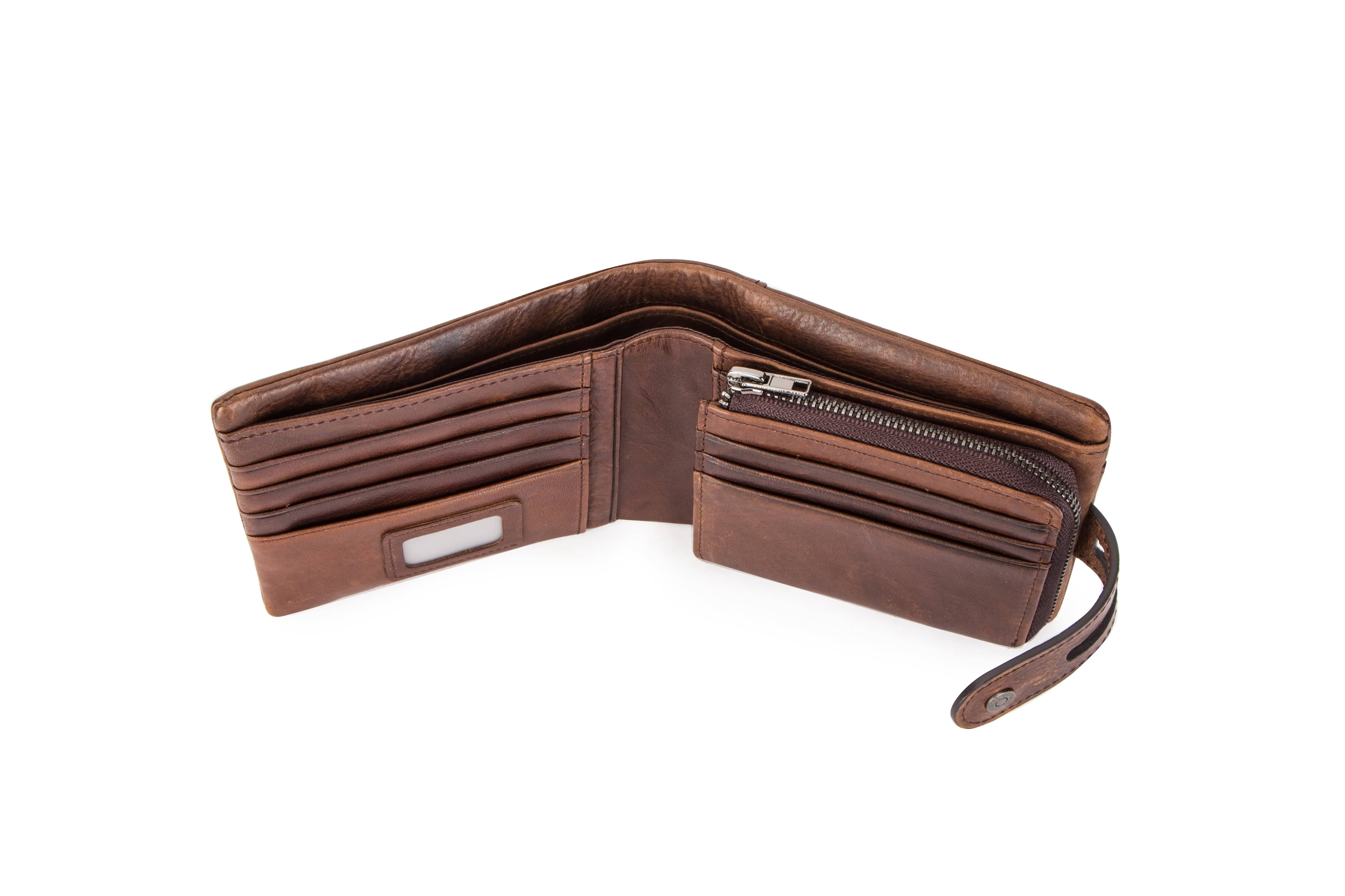 Vintage Leather Bifold Wallet with RFID and Coin Pocket